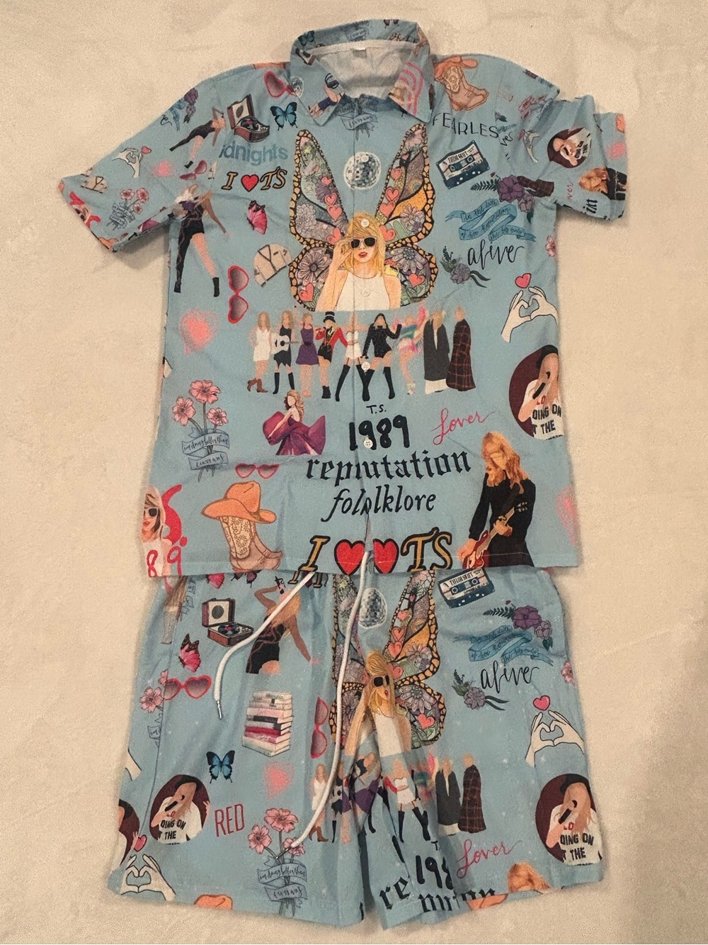Pajama loungewear set Taylor Swift inspired Eras Tour print blue size small